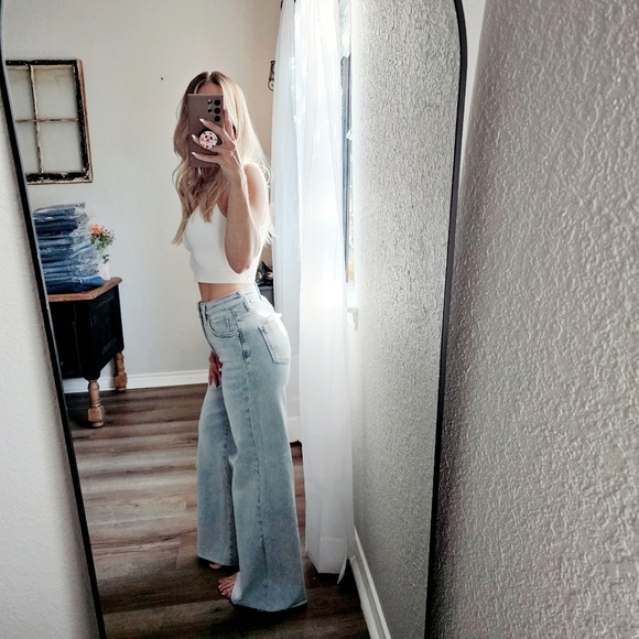 Risen HR Tummy Control Light Wash Wide Leg Palazzo Denim Jeans Various NEW - Picture 5 of 11